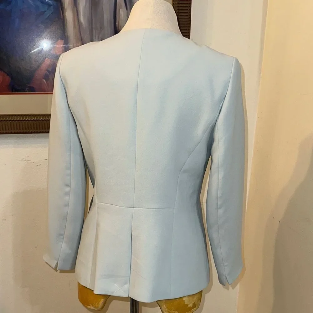 Talbots Elegant Light Blue Ruffle Women's Blazer Size 2 - Picture 10 of 11
